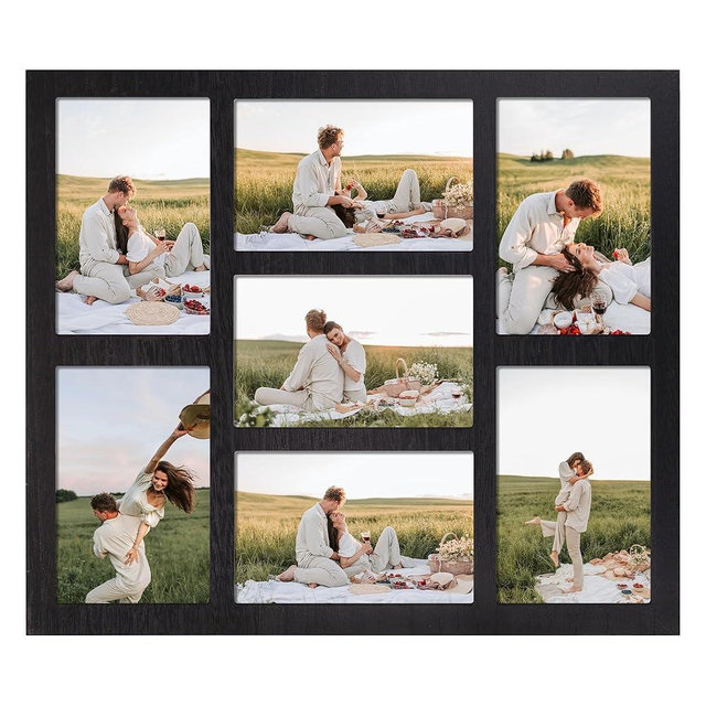 YESKAY 4x6 Picture Frame Collage for Wall Decor, Multiple Photo Collage Frames with Tempered Glass, 7-Opening for 4 x 6 Picture Frames, Rustic Black, 1 Pack