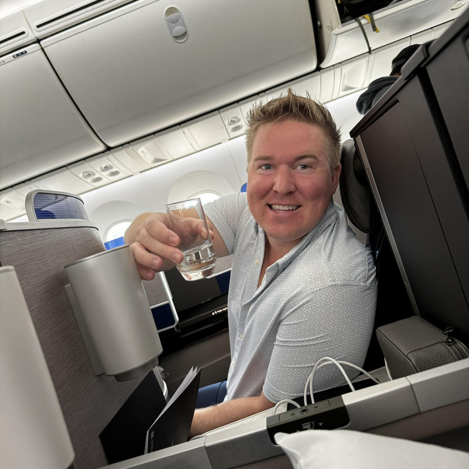 Cheers to First Class seats on the way home as well!