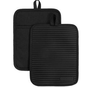 KITCHENAID Ribbed Soft Silicone Pot Holder 2-Pack Set, 7"x9", Onyx Black
