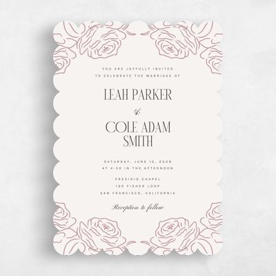 Beige Scalloped Wedding Invitation - Silvana Portrait