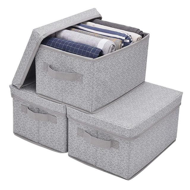 GRANNY SAYS Gray Storage Bins with Lids, Storage Boxes for Clothes, Closet Organizers and Storage Containers, Medium, 3-Pack