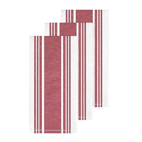 All-Clad Textiles Cotton Kitchen Towels with Dual Woven Stripes, Reversible, Highly Absorbent, Inhibits Bacterial Odors, 17-inch by 30-inch, 3-Pack, Chili