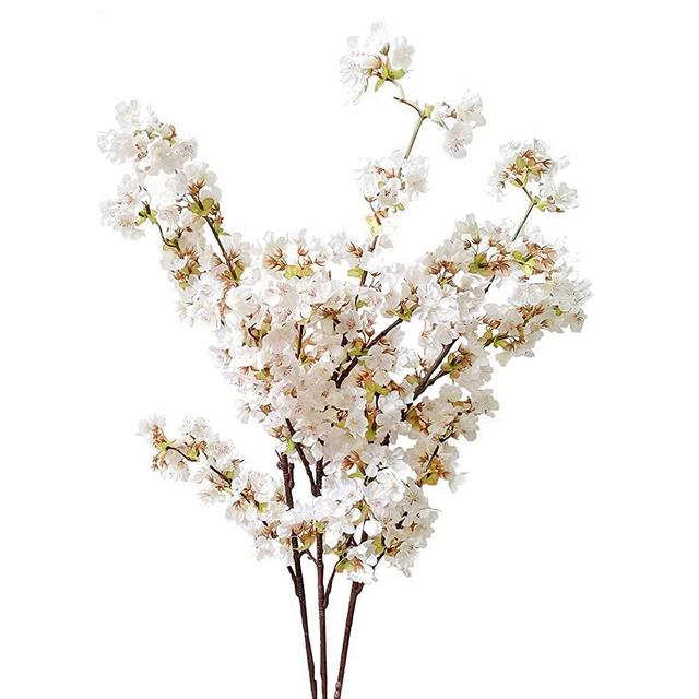 Artificial Cherry Blossom Branches Flowers Stems Silk Tall Fake Flower Arrangements for Home Wedding Decoration,39 Inch (3 pcs Ivory)