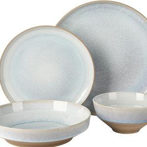 Gibson Elite Hailstone 16 Piece Stoneware Reactive Glaze (Service for 4) Ceramic Plates and Bowls Dinnerware Set - Moon Blue