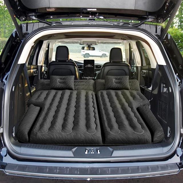 Umbrauto SUV Air Mattress Car Air Mattress 2022 Upgraded Flocking and Extra Thick Oxford Surface Car Mattress Bed for SUV with Electric Air Pump, 3M Charging CableHigh Standard (Black)