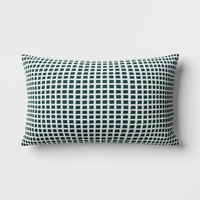 10"x17" Micro Grid Rectangular Outdoor Lumbar Pillow Fern Green - Room Essentials™