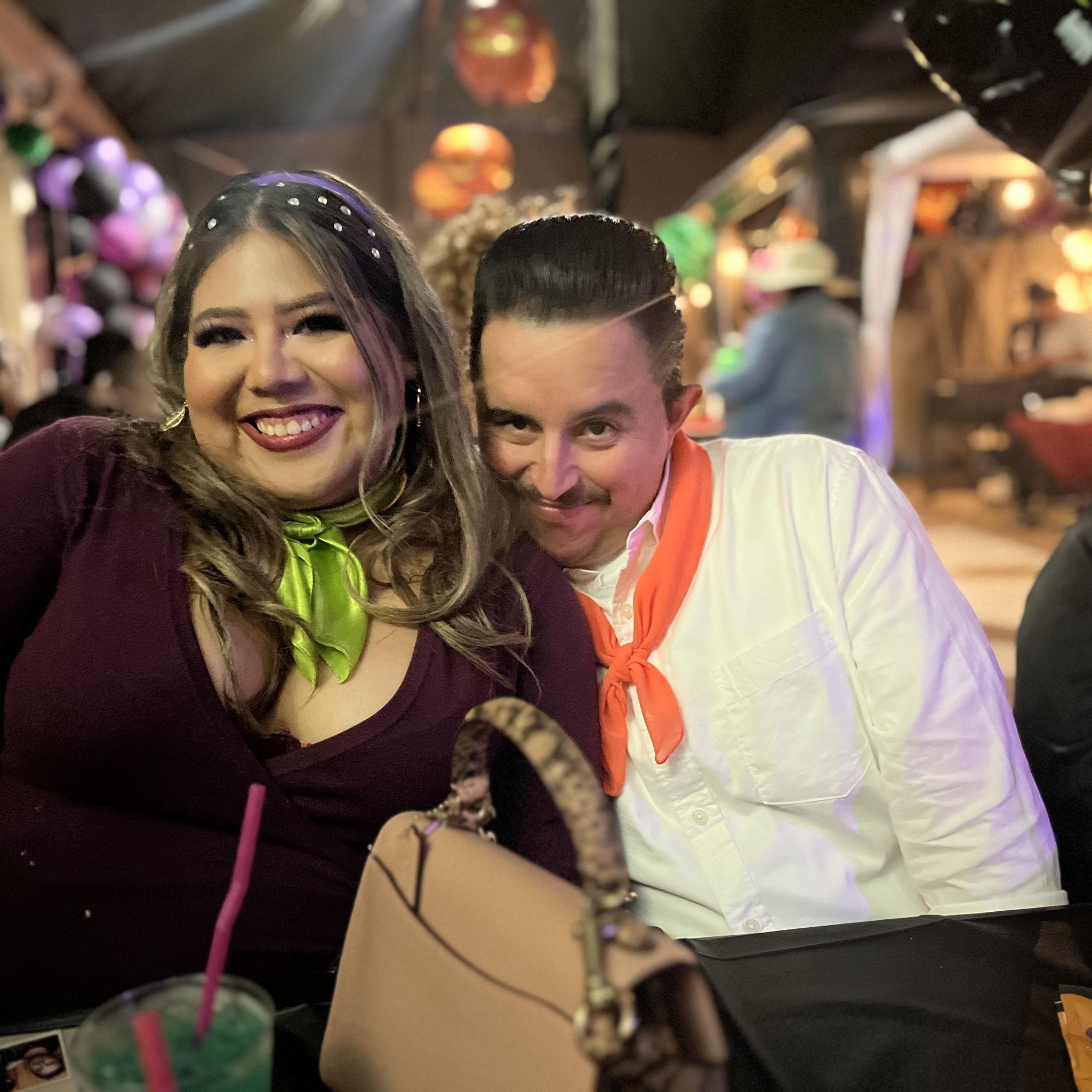 We dress up as Daphne and Freddy for Halloween