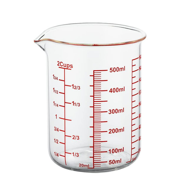 High Borosilicate Glass Measuring Cup-V-Shaped Spout，Glass Measuring Beaker for Kitchen or Restaurant, Easy to Read, 500 ML (16 Oz, 2 Cup)