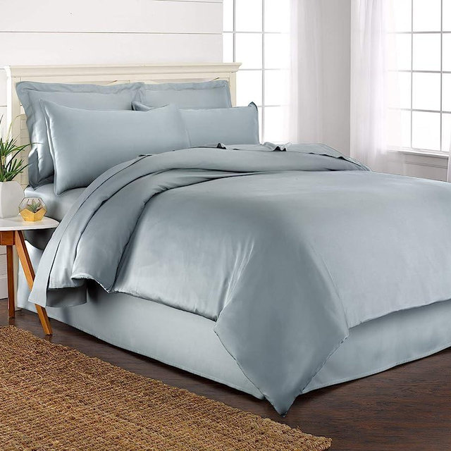 Pure Bamboo King Size Duvet Cover Set - 100% Organic Bamboo, Luxuriously Soft and Cooling - 3 Piece Set - 1 King Button Closure Duvet Cover with Ties, 2 Pillowcase Covers (King, Sterling Blue)