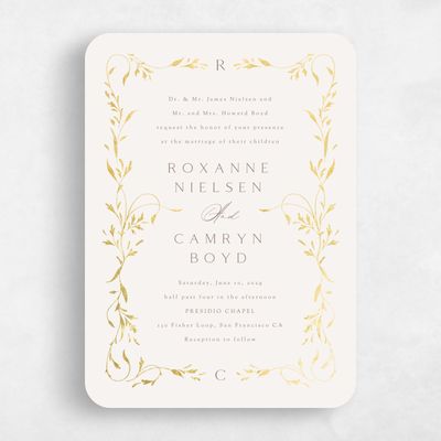 Beige Rounded Wedding Invitation - Clarissa Portrait Foil