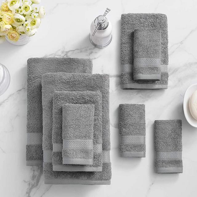 Welhome Basic 100% Cotton Towel (Slate Grey) - 8 Piece Set - Quick Dry - Absorbent - Soft - 434 GSM - Machine Washable - 2 Bath - 2 Hand - 4 Wash Towels