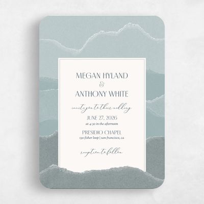 Blue Rounded Wedding Invitation - Lysander Portrait