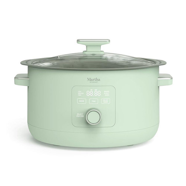 Martha Stewart 8 Quart Slow Cooker, Ceramic Nonstick Removable Bowl, Programmable with Timer, Stovetop & Oven Safe, 3 Temperature Settings, Simmer, Reheat, Warm, Glass Lid, Cool Touch Handles,Honeydew