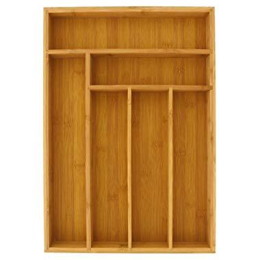 Drawer Organizer - Bamboo Drawer Organizer - Large Bamboo 6 Slot Silverware Drawer Dividers - Flatware Tray - 17 Inch