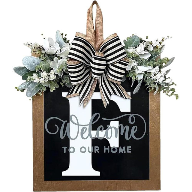 Last Name Front Porch Decor,Welcome Sign Front Door Wreath,Porch Decorations Outdoor,26 Letter Wreaths Front Door Hanging,Spring Wreaths for Front Door,Front Door Wreaths for All Seasons Monogram (F)