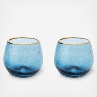 Seaside Rimmed Bubble Stemless Wine Glass, Set of 2