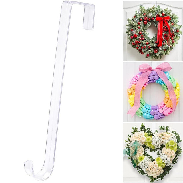 12" Clear Wreath-Hanger Non Scratch Over The Door Hooks,1 Pack Wreath-Door-Hanger Easter Halloween Christmas Decoration,Welcome Sign for Front Door Décor Inside Outside,Slim Hangers Organizer for Home
