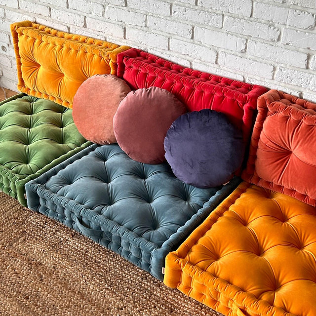 Large floor cushion, quilted window seat cushion, velvet French cushion, custom bench cushion