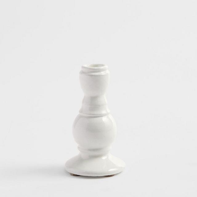 Handcrafted Emery Ceramic Candlestick, Small, White