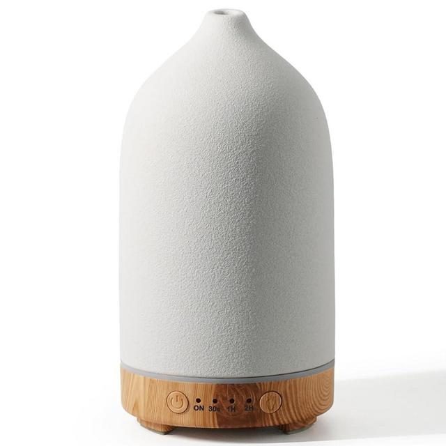 Diffuserlove Ceramic Diffuser 200ML Essential Oil Diffusers Aromatherapy Essential Oil Diffuser for Room Stone Diffuser Yellow Wood Pattern Base