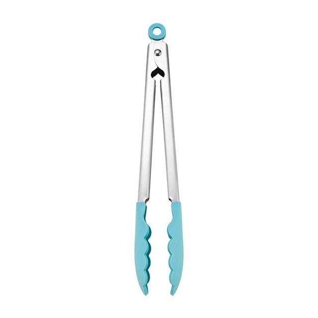 KitchenAid KO094OHAQA Gourmet Silicone Stainless Steel Tongs, One Size, Solid Tip Aqua Sky