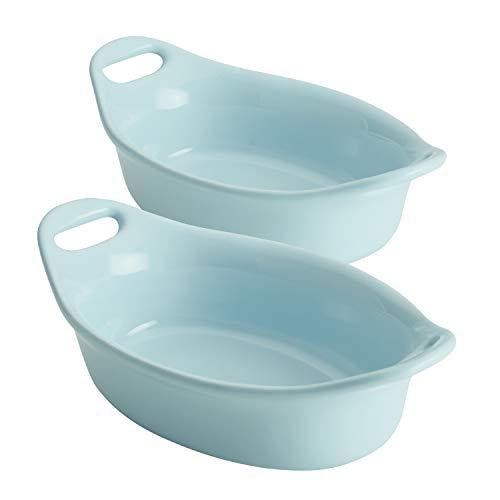 Rachael Ray 47854 2-Piece Stoneware Au Gratin Set, Light Blue