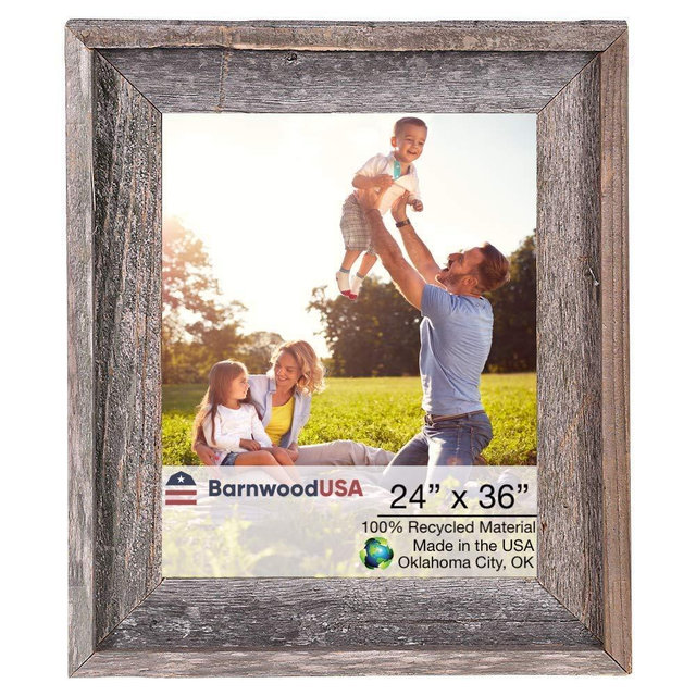 BarnwoodUSA | Farmhouse Style Rustic 24x36 Picture Frame | Signature Molding | 100% Reclaimed Wood | Rustic | Natural Weathered Gray