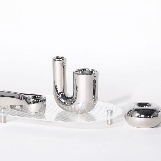 ITrixgan Silver Candlestick Holders, Decorative Taper Candle Holder Set Decor for Table Centerpiece Fireplace, Modern Silver Candle Holders Set, Aesthetic Ceramic Candle Stick Holder
