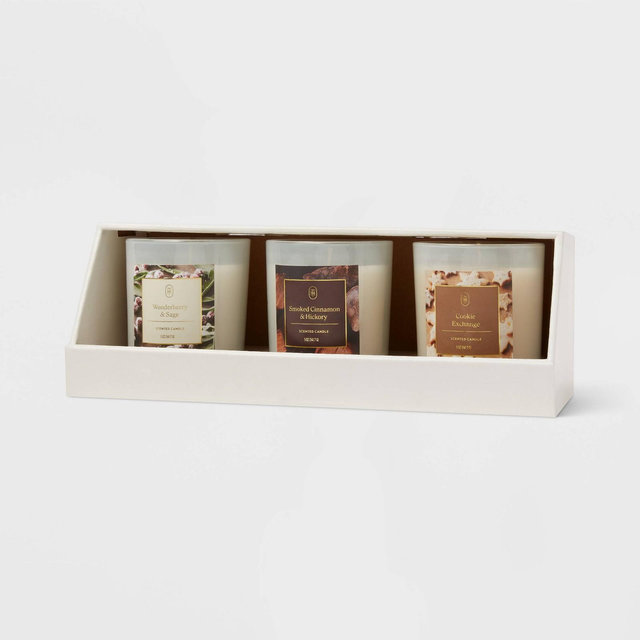 3pk Candle Giftset Cookie Exchange Smoked Cinnamon and Hickory Wonderberry and Sage - Threshold™