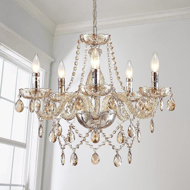 Saint Mossi Modern K9 Crystal Chandelier, Pendant Ceiling Lighting Fixture with 5-Light, Champagne Crystal Chandelier