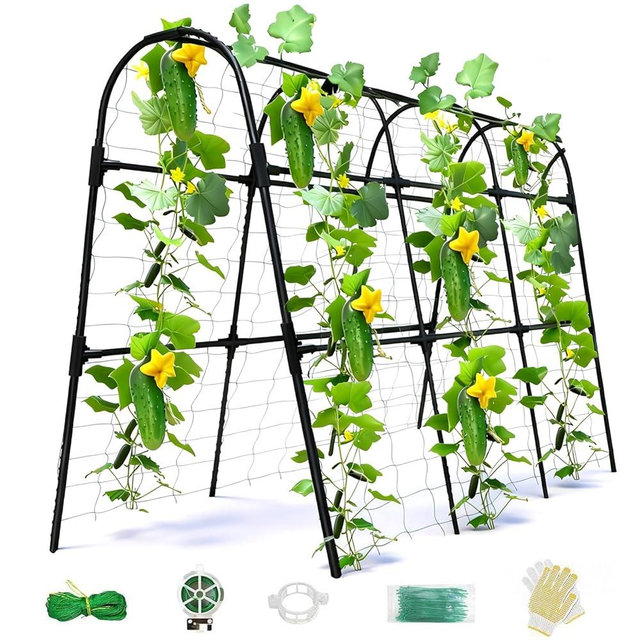 Laodier Cucumber Trellis for Raised Bed, U-Shape Garden Arch Metal Support for Climbing Plants, Metal Arch Plant Support Vegetables Trellis, Plant Support for Vine Outdoor (Black, 47*30*47inch(L*W*H))
