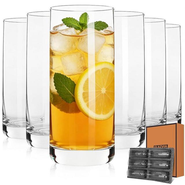 GLAZVIA Highball Glasses Set of 6,13oz Clear Drinking Glass Cups for Mixed Drink Cocktail, Beer, Mojito, Water and Juice, Thick Tall Crystal Glassware for Kitchen, Restaurant, Home Bar and Parties