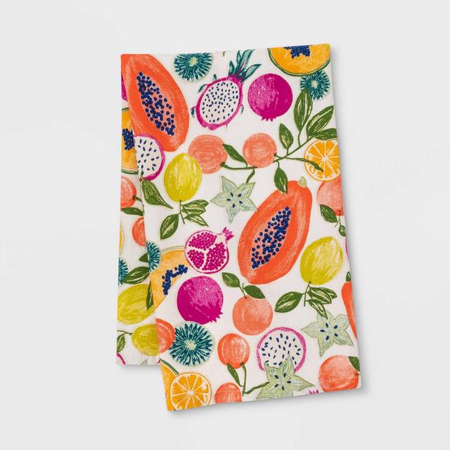28" x 18" Cotton Fruit Flat Weave Kitchen Towel Pink/White - Opalhouse™