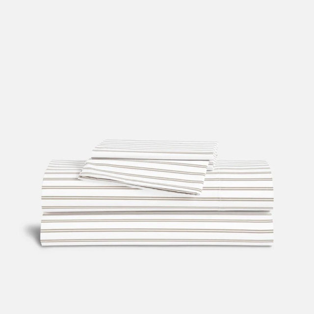 Brooklinen Classic Percale Core Sheet Set Tandem Stripe in Pebble King
