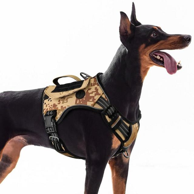 WINGOIN Tactical Dog Harness for Large Dogs, No Pull Harness with Handle Pockets Poop Bag, Reflective Dog Vest, Military Service Heavy Duty Big Dog Harness for Walking Hiking Training, Camo, L