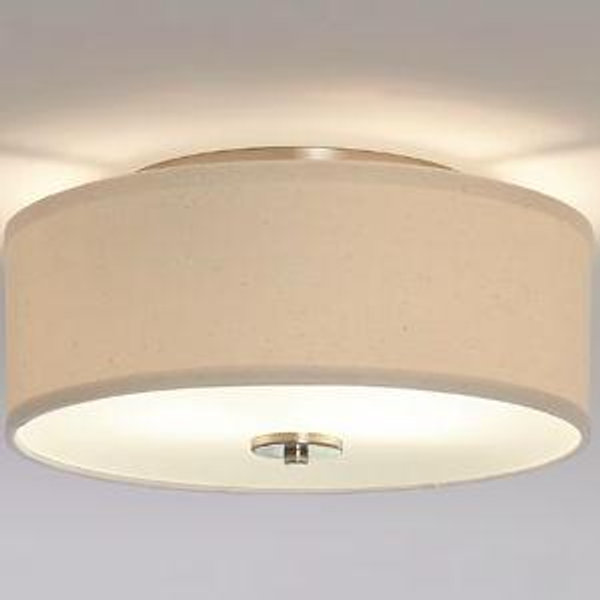Progress Lighting Inspire 13-in Brushed Nickel Indoor 2 -Light Flush Mount Light with Fabric Shade