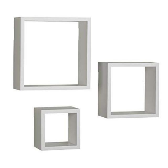 Melannco Floating Wall Mount Square Cube Shelves, set of 3, White - 5140525