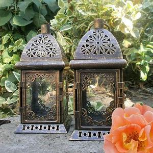 Set of 2 lanterns Bronze Moroccan Lanterns Wedding Centerpiece Metal Candle Holders Vintage Lanterns Bronze Painting Lanterns Party Decor