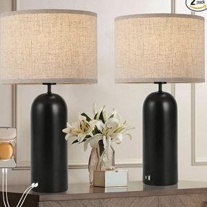 Table Lamps Set of 2 Touch Control Black&Cream Table Lamps 3-Way Dimmable Lamps with USB A+C Ports Modern End Table Lamps for Living Room Tall Bedside Nightstand Lamps for Bedroom 22inch