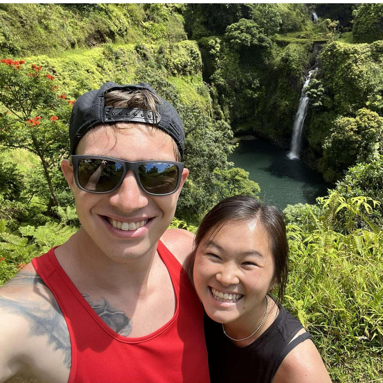 Ty was doing an internship in Maui so Megan decided to go visit him! Here's one of many waterfall hikes we went on that summer
