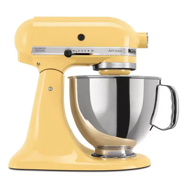 Artisan 5 Qt. 10-Speed Majestic Yellow Stand Mixer with Flat Beater, Wire Whip and Dough Hook Attachments