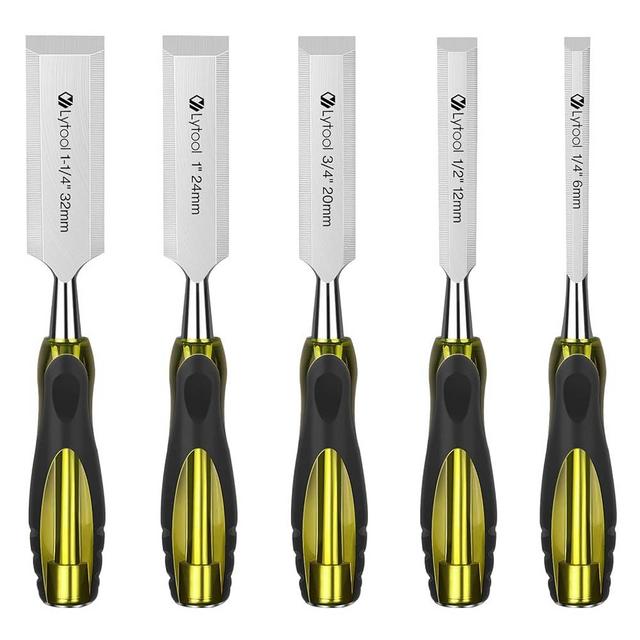 Lytool 5 Piece Wood Chisels Set, Wood Working Chisel Set for Woodworking, Carpentry, CR-V Steel Beveled Edge Blade, Wood Chisels for Woodcarving, Mortise,1/4", 1/2", 3/4", 1", 1-1/4"