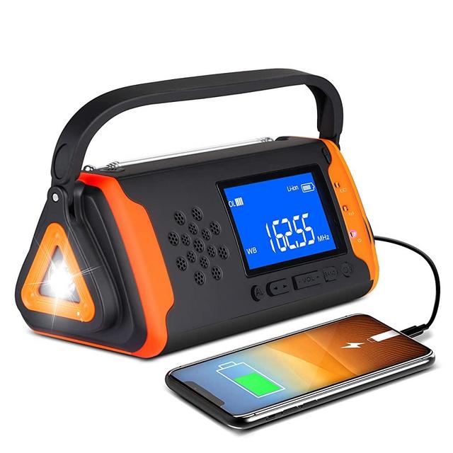 Emergency Weather Crank Radio 4000mAh - Portable, Solar Powered, Hand Crank, AM/FM/NOAA Weather Alert Radio, Aux Music Play, USB Cell Phone Charger, SOS Alarm, LED Flashlight for Hurricanes,Tornadoes