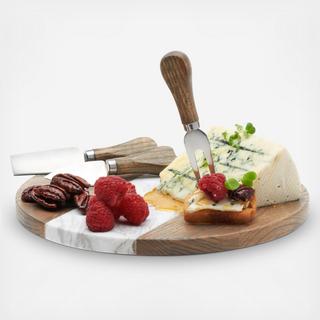 Wood & Marble 4-Piece Cheese Board Set