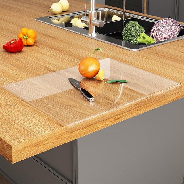 JJL Acrylic Cutting Board with Counter Lip, Anti-Slip, 16 x 12.5 Inches, Clear – Perfect for Cutting Bread, Meat, and Vegetables, Ideal Choice for Kitchen Countertop Décor