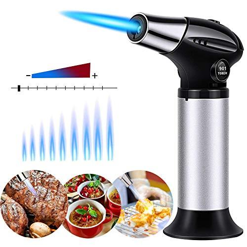 Butane Torch, ideapro Cooking Torch Refillable Adjustable Flame Kitchen Torch for Chef Baking, BBQ, Creme Brulee, Soldering (Silver)