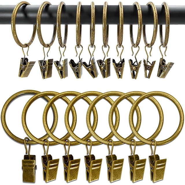 AMZSEVEN 100PCS Metal Curtain Rings with Clips, Drapery Clips Hooks, Decorative Curtain Rod Clips Hangers 1.5 Inch Interior Diameter Eyelets, Rustproof Vintage Bronze