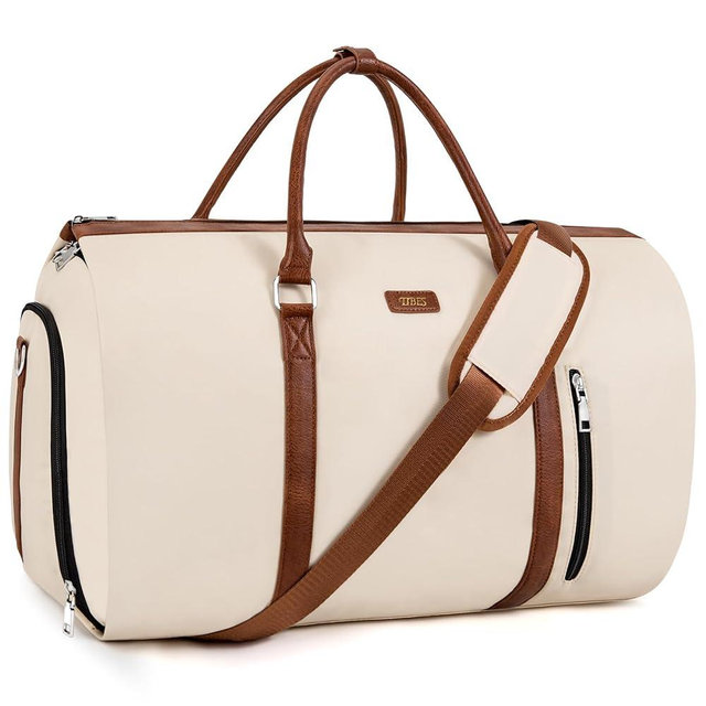 Convertible Garment Duffle Bags for Travel - Carry On Garment Bags With Toiletry Bag, Large Weekender Bags for Women Men 2 in 1 Hanging Suitcase Suit Travel Duffel Bags (2pcs Set, Beige)