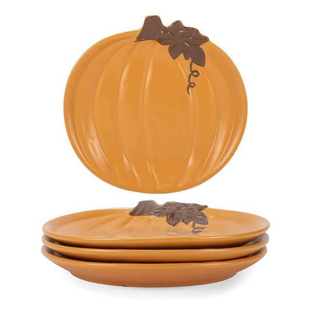 Nat & Jules Pumpkin 8 x 8 Ceramic Small Plates Set of 4, Orange