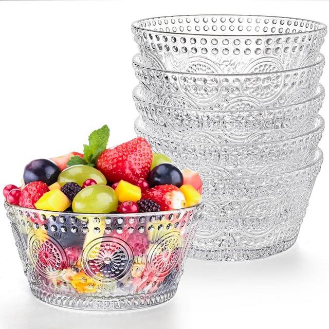 Nagpew 6 Pack Small Glass Bowls Set, 12 Oz Embossed Prep Dessert Bowls for Ice Cream, Stackable Snack Serving Bowls Side Dishes for Dipping, Yogurt, Cereal, Candy
